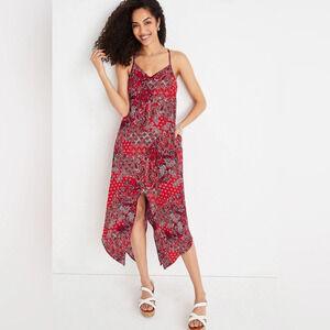 Red Paisley Halter Midi Dress Western Country Size M #1387